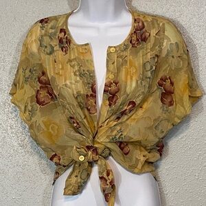 VNTG Francess Erita 100% Silk Fairycore Pin Tuck Floral Blouse